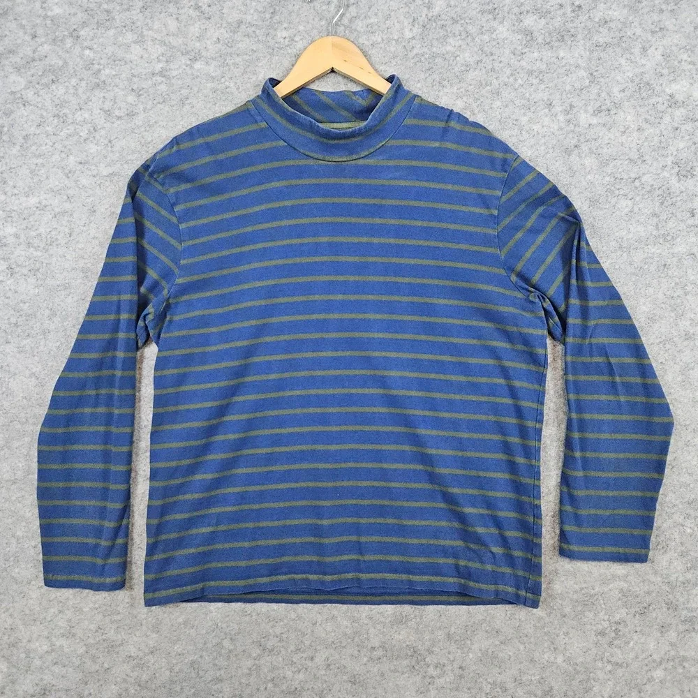 Bonobos Men's Blue/Green Striped Shirt Size M Long Sleeve 100% Cotton High‎ Neck
